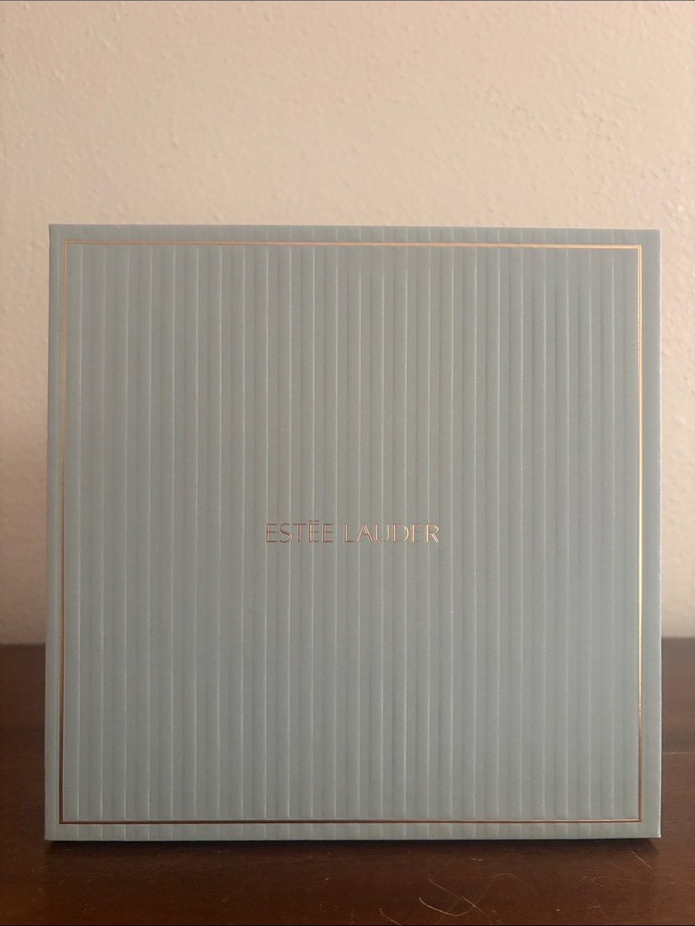 Estee Lauder Light Blue Ribbed Keepsake Box with Gold Trim